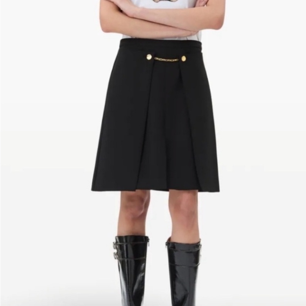 Ganni Black A-Line Skirt with Gold Chain Accent